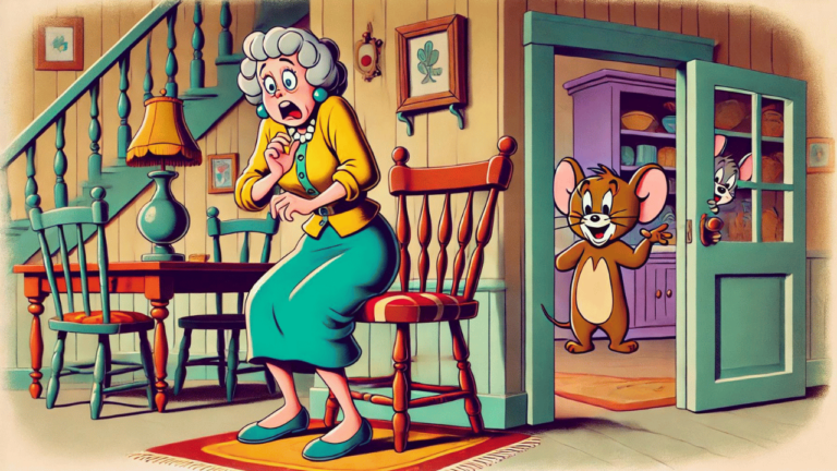 Tom and Jerry Mouse Scares House Lady GIF